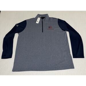 Men Adidas Sport 1/4 Zip Pullover Blue Size 2XL ES Veterans Association Logo NWT